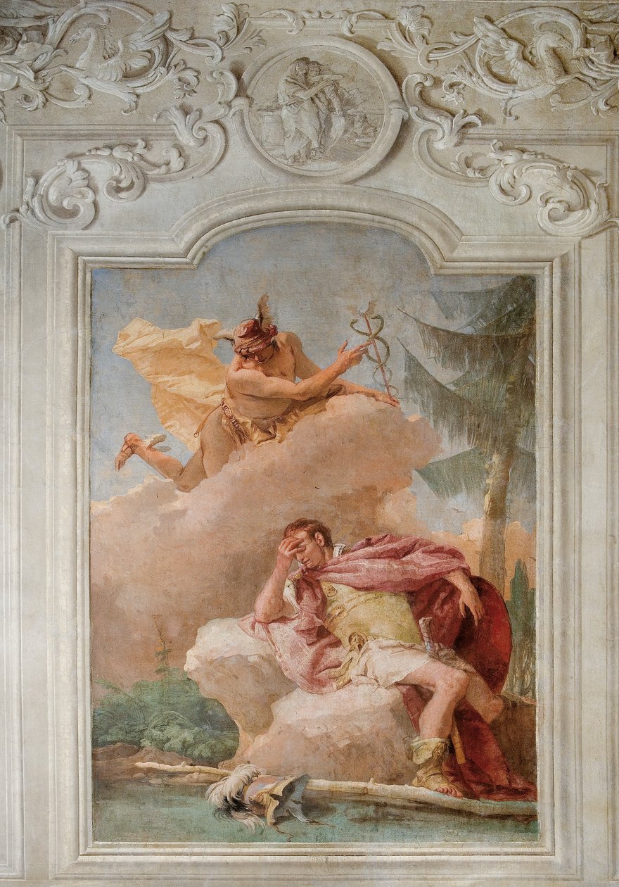 Merkurius uppmanar Aeneas att lämna Kartago, från Aeneidens rum i Palazzina, 1757 av Giovanni Battista Tiepolo