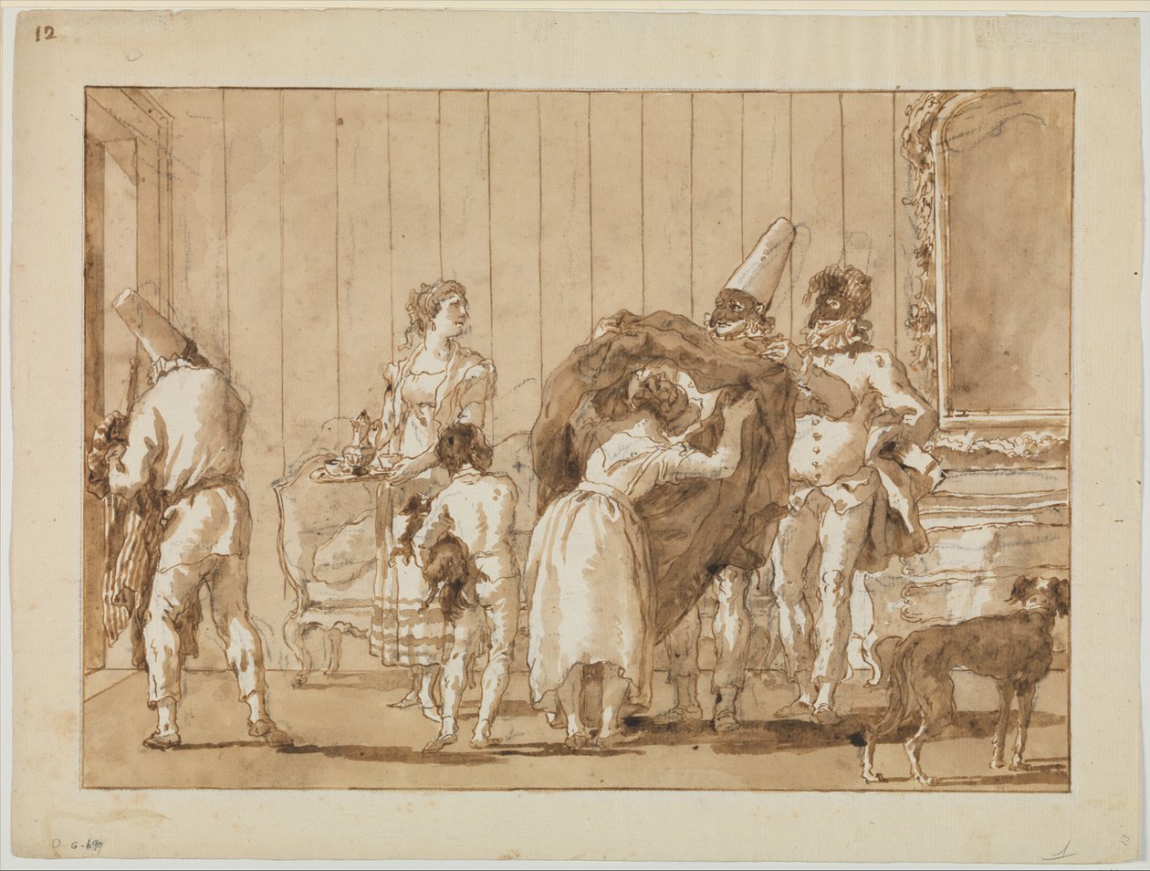 Punchinello som sömmerska, ca 1800 av Giovanni Battista Tiepolo
