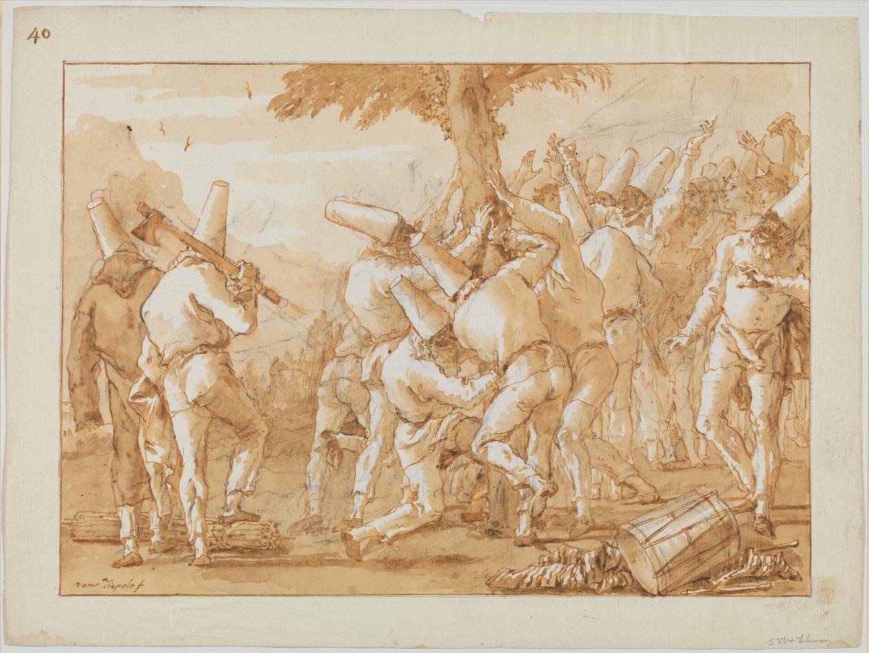 Punchinellos fäller (eller planterar) ett träd, c.1800 av Giovanni Battista Tiepolo