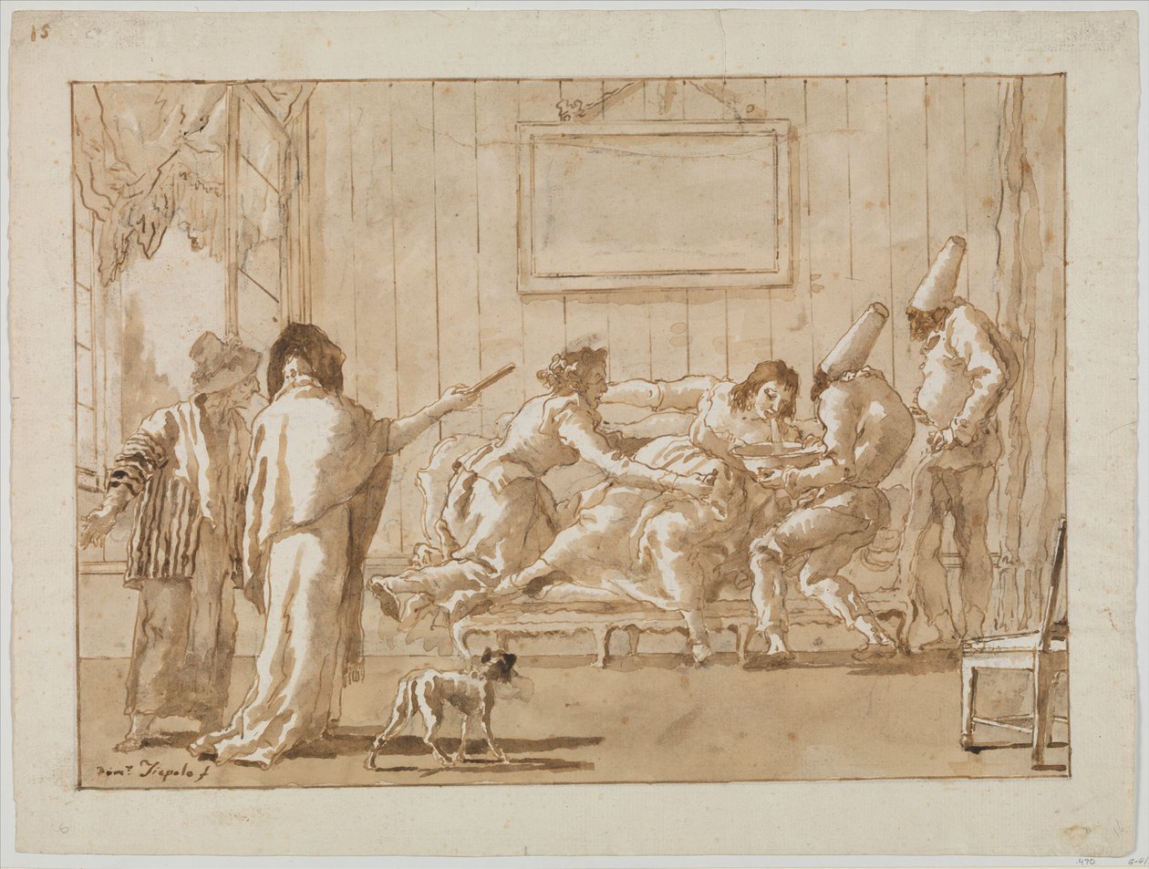 Punchinellos Moder (?) Sjuk under graviditeten, ca 1800 av Giovanni Battista Tiepolo