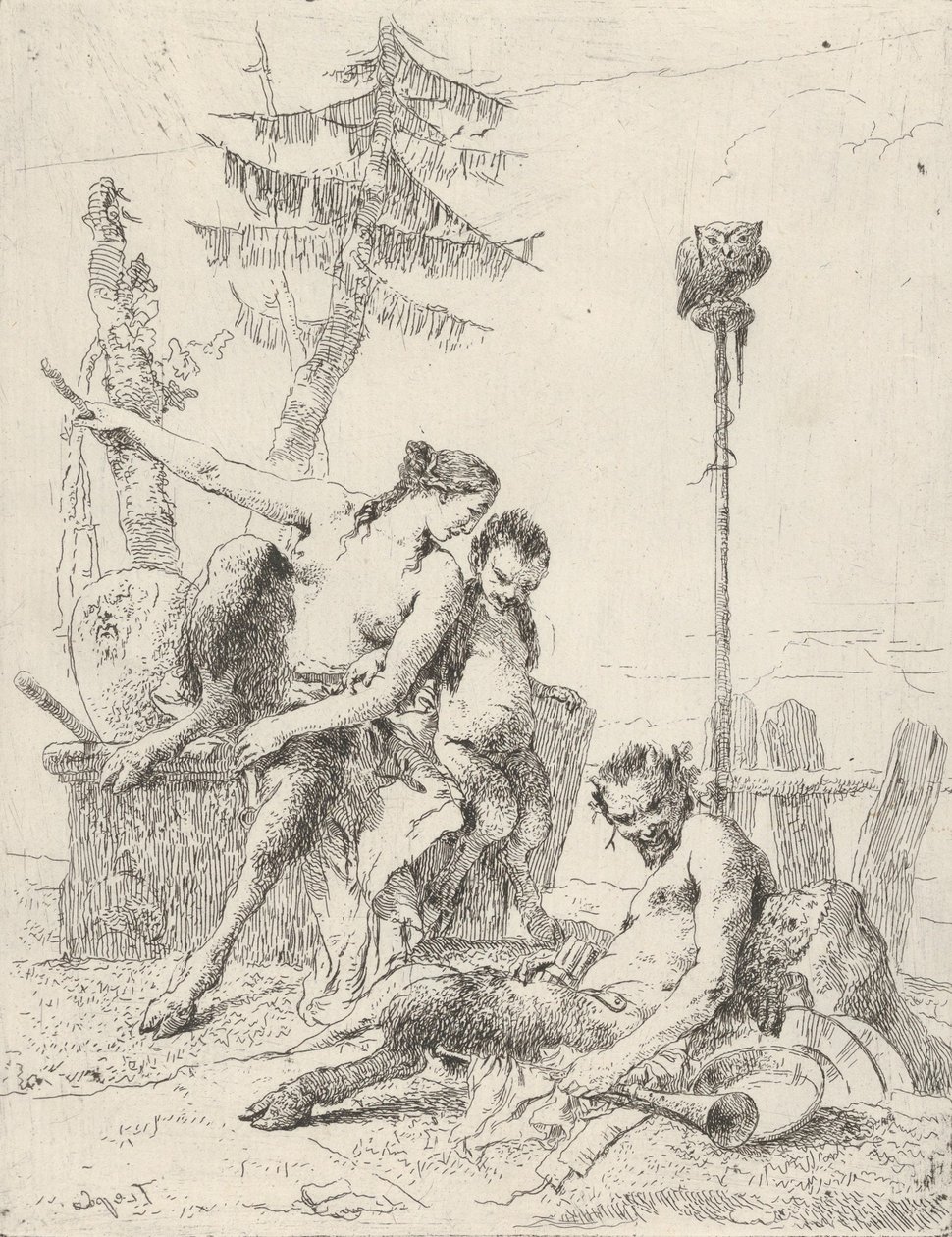 Satyr Family Pan och hans familj, från Scherzi, ca. 1743-50. av Giovanni Battista Tiepolo