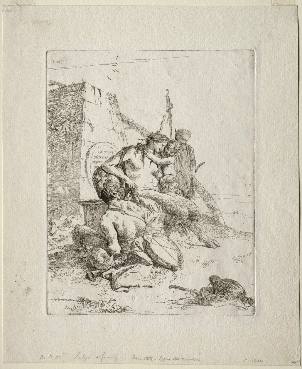 Scherzi: Satyrfamiljen med obelisken. av Giovanni Battista Tiepolo