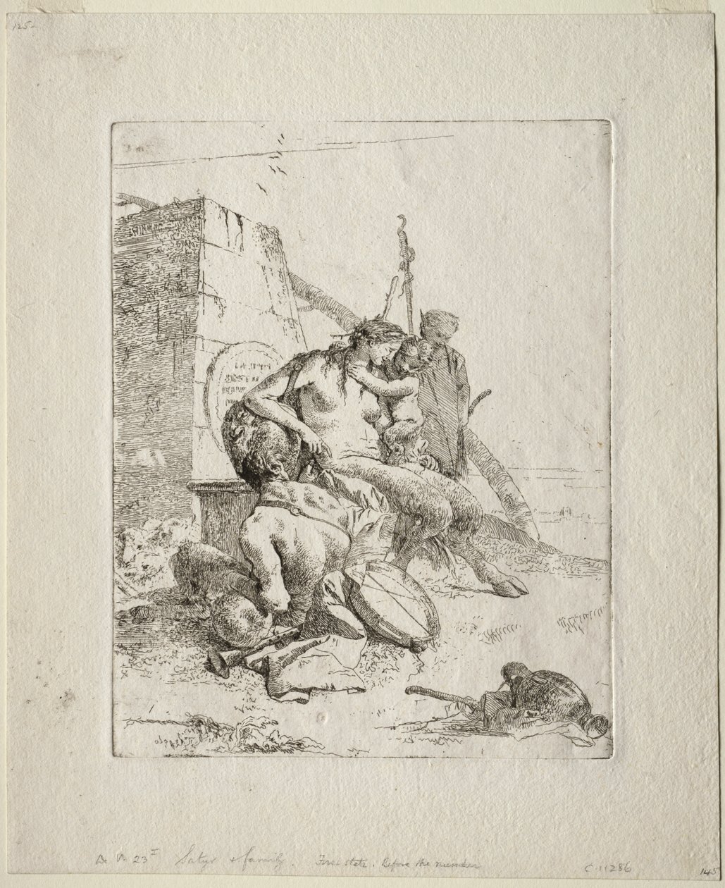 Scherzi di Fantasia: Satyrfamiljen med obelisken av Giovanni Battista Tiepolo