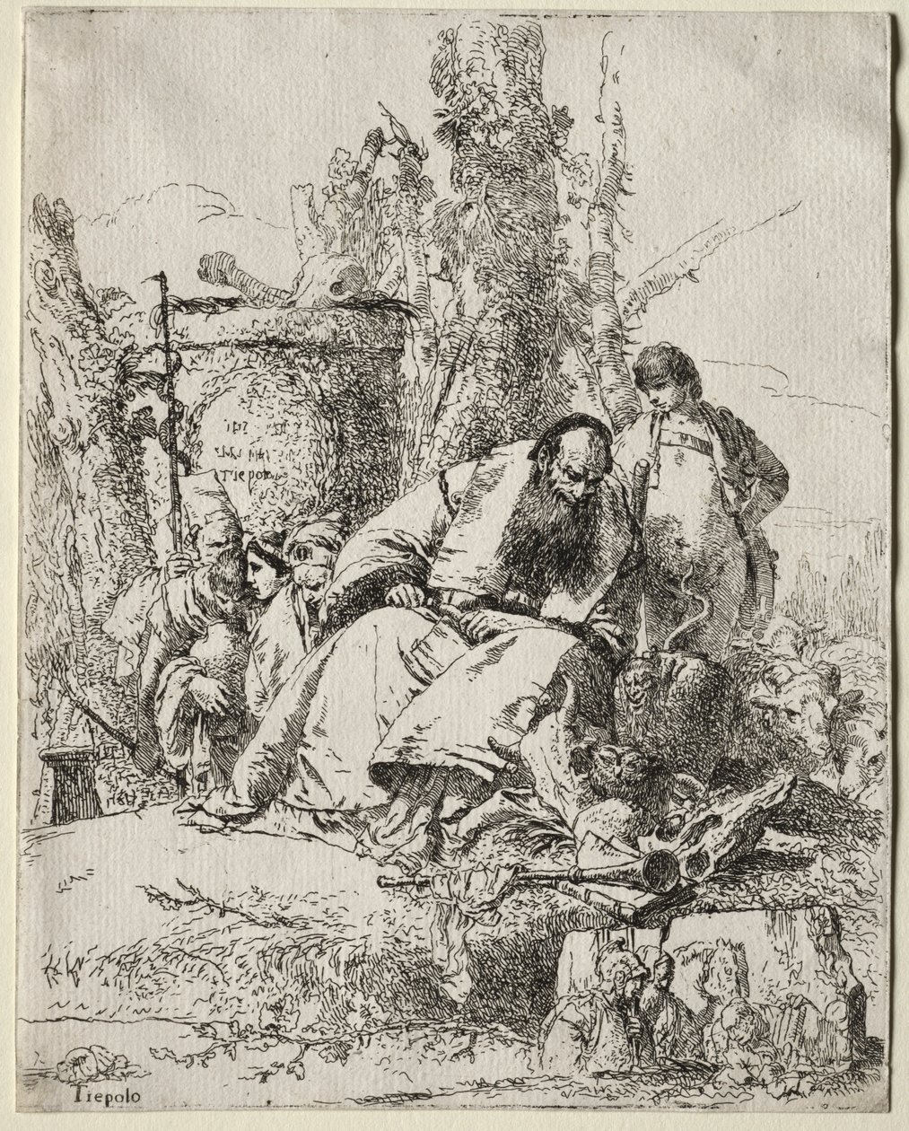 Scherzi: sittande magiker, pojke och fyra figurer, 1735-40. av Giovanni Battista Tiepolo