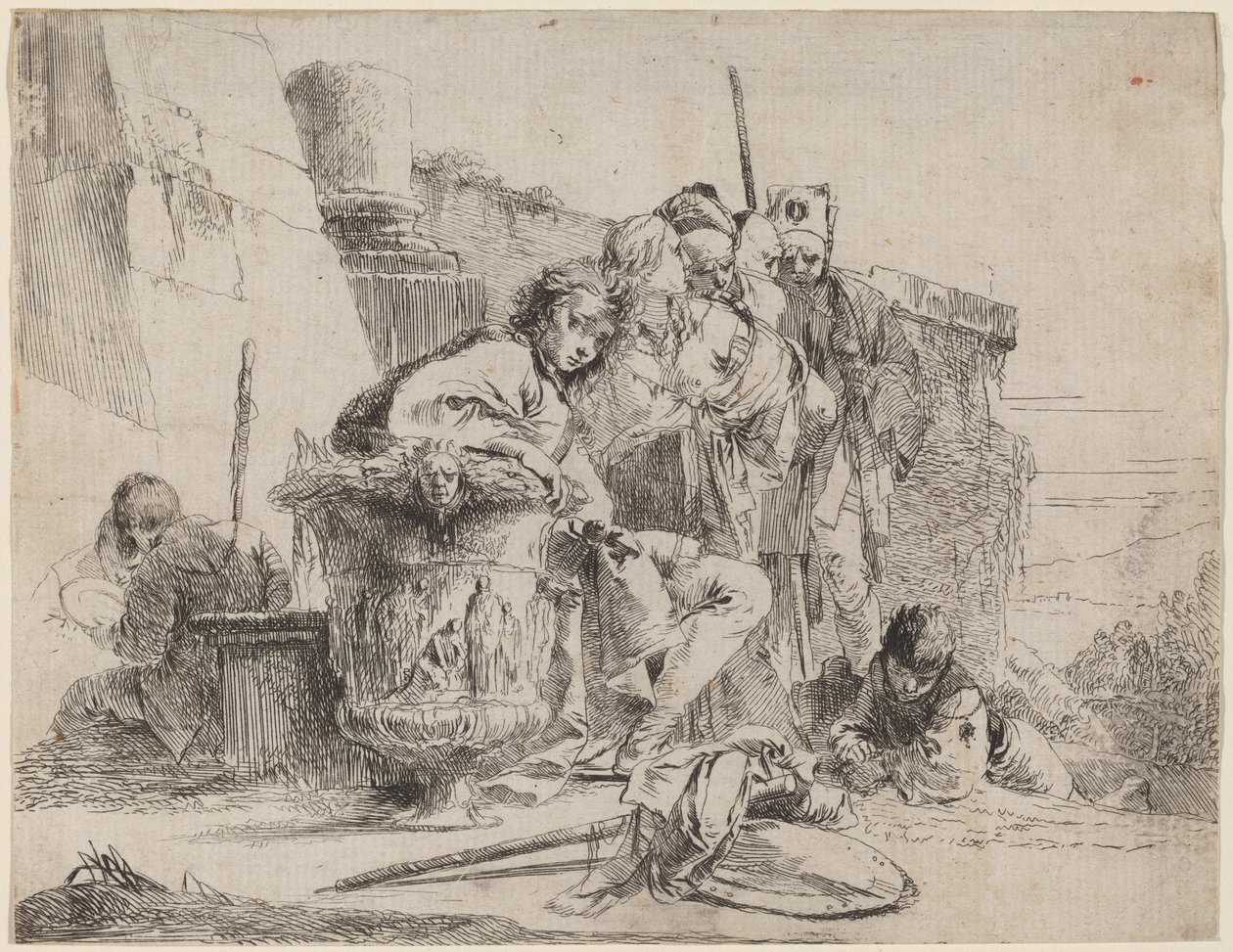 Sittande ungdom lutad mot en urna av Giovanni Battista Tiepolo