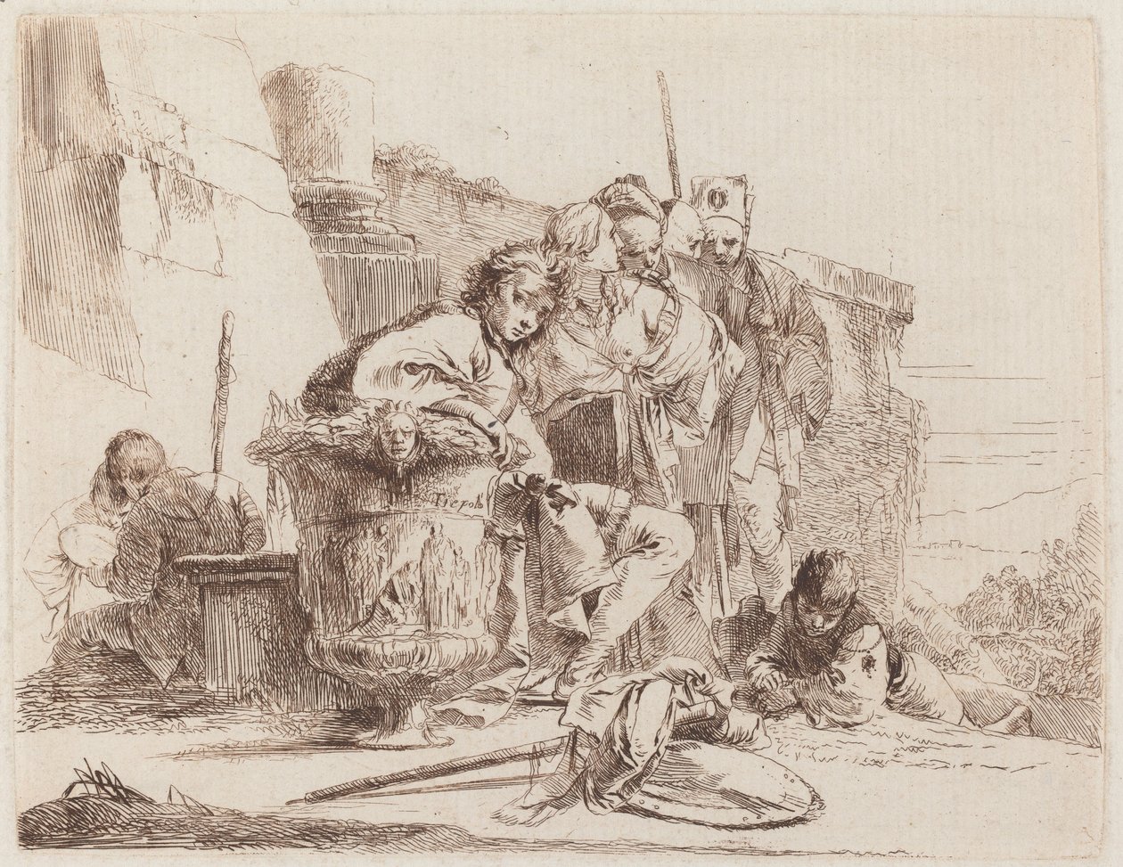 Sittande ungdom lutad mot en urna av Giovanni Battista Tiepolo