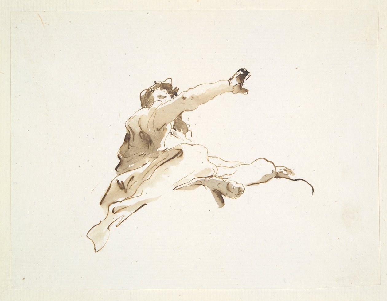Sittande figur med huvudet vänt till vänster och höger arm upplyft, sett underifrån av Giovanni Battista Tiepolo