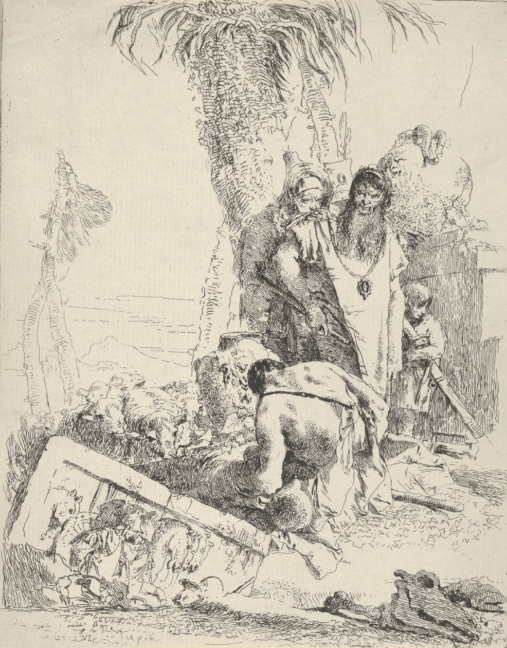 Herde med två trollkarlar, från Scherzi, ca. 1743-57. av Giovanni Battista Tiepolo