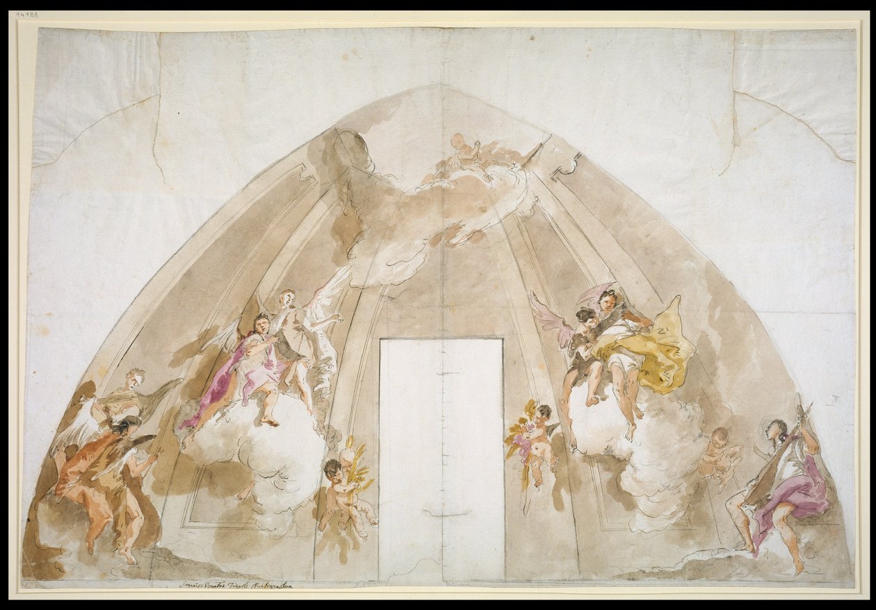 Sjungande och musicerande änglar: förberedande teckning till taket i Udinés katedral av Giovanni Battista Tiepolo