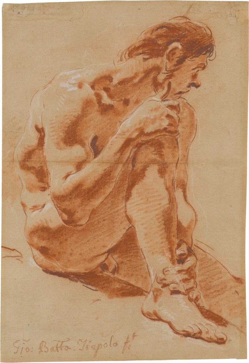 Sittande manlig nakenstudie av Giovanni Battista Tiepolo