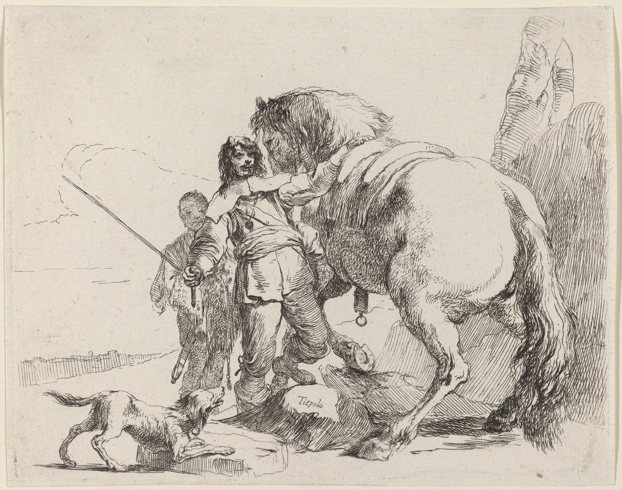 Soldat med häst och skötare av Giovanni Battista Tiepolo