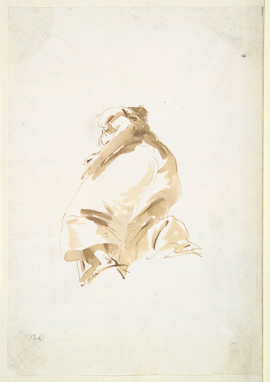 Stående kvinnofigur sedd bakifrån och underifrån av Giovanni Battista Tiepolo