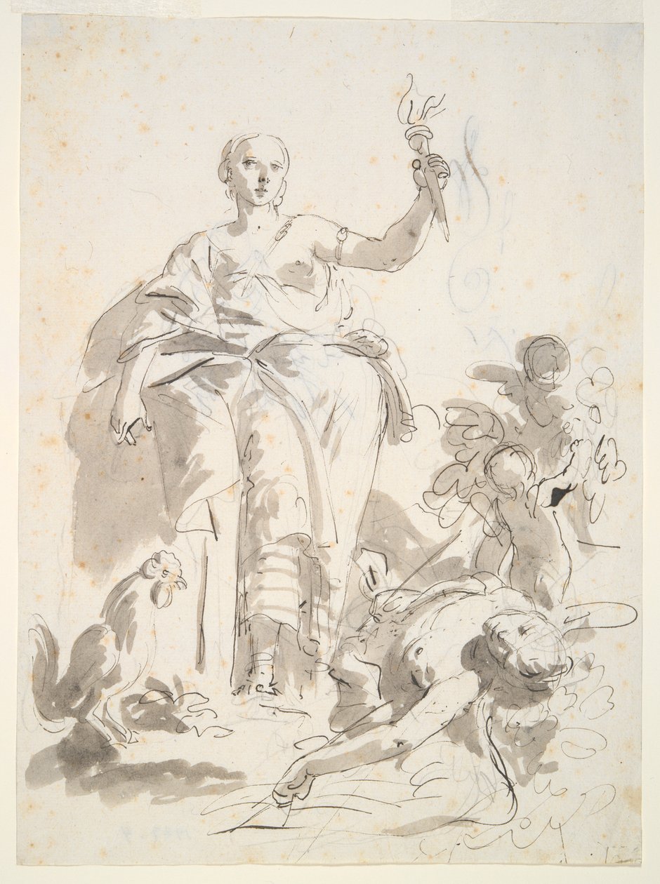 Studera för fresco Industry Triumphing over Idleness, på Villa Lochi al Biron av Giovanni Battista Tiepolo