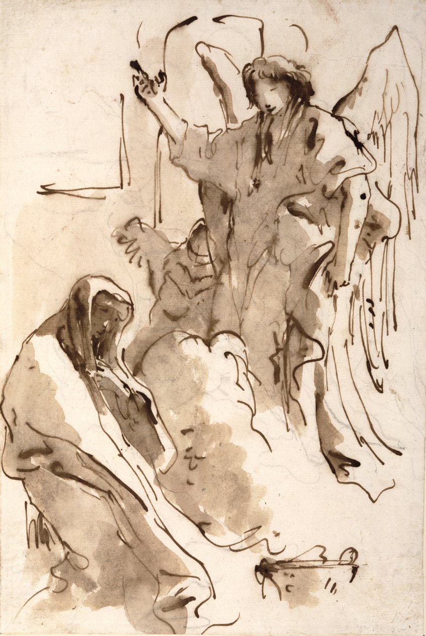 The Annunciation, c.1757-62 (penna & bläck, wc och grafit på papper) av Giovanni Battista Tiepolo