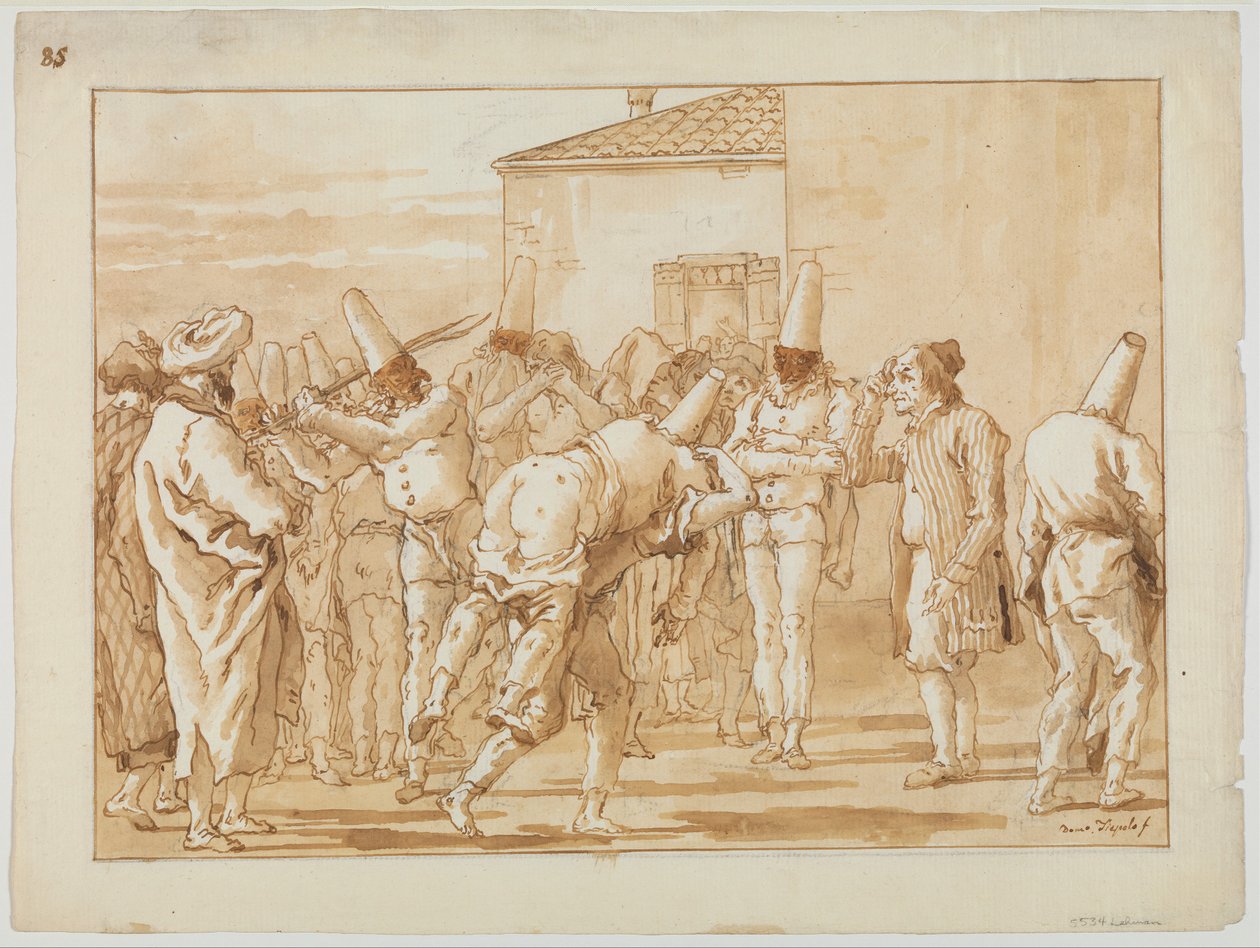 Punchinellos prygel, c.1800 av Giovanni Battista Tiepolo