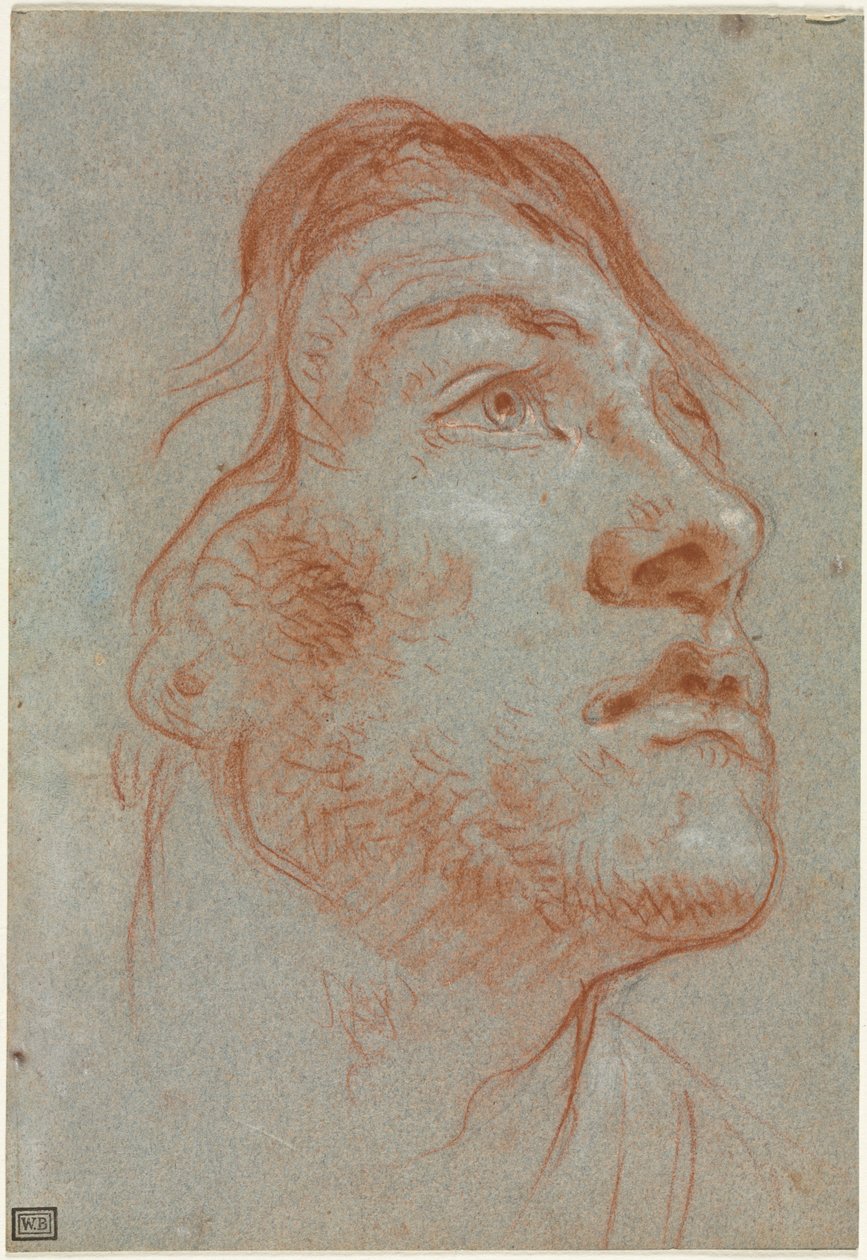 Huvudet av en ung man som tittar uppåt till höger, före 1752. av Giovanni Battista Tiepolo