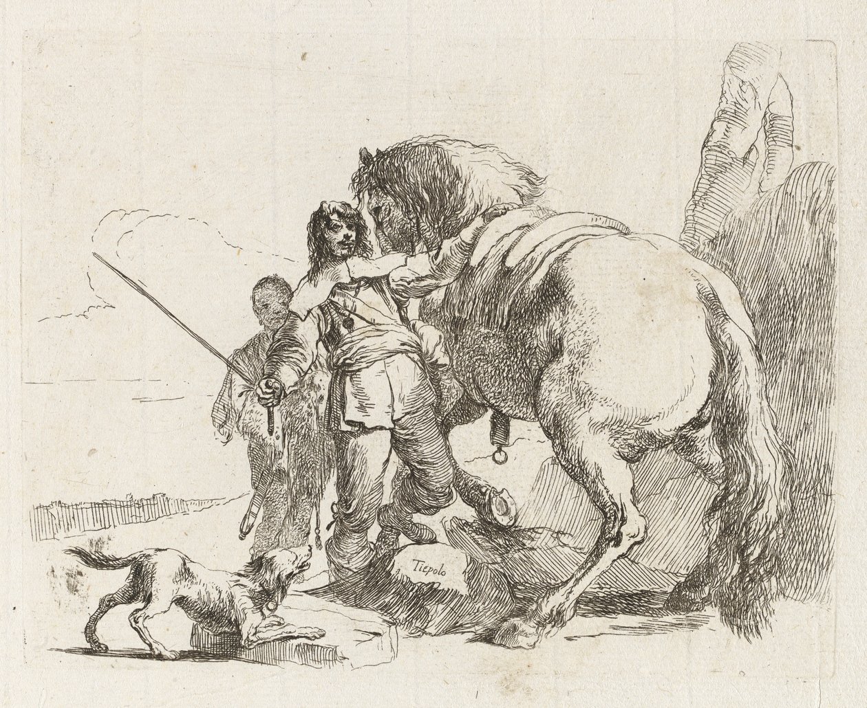 Ryttaren som står vid sin häst, från Vari capricci (Various Capriccios) av Giovanni Battista Tiepolo