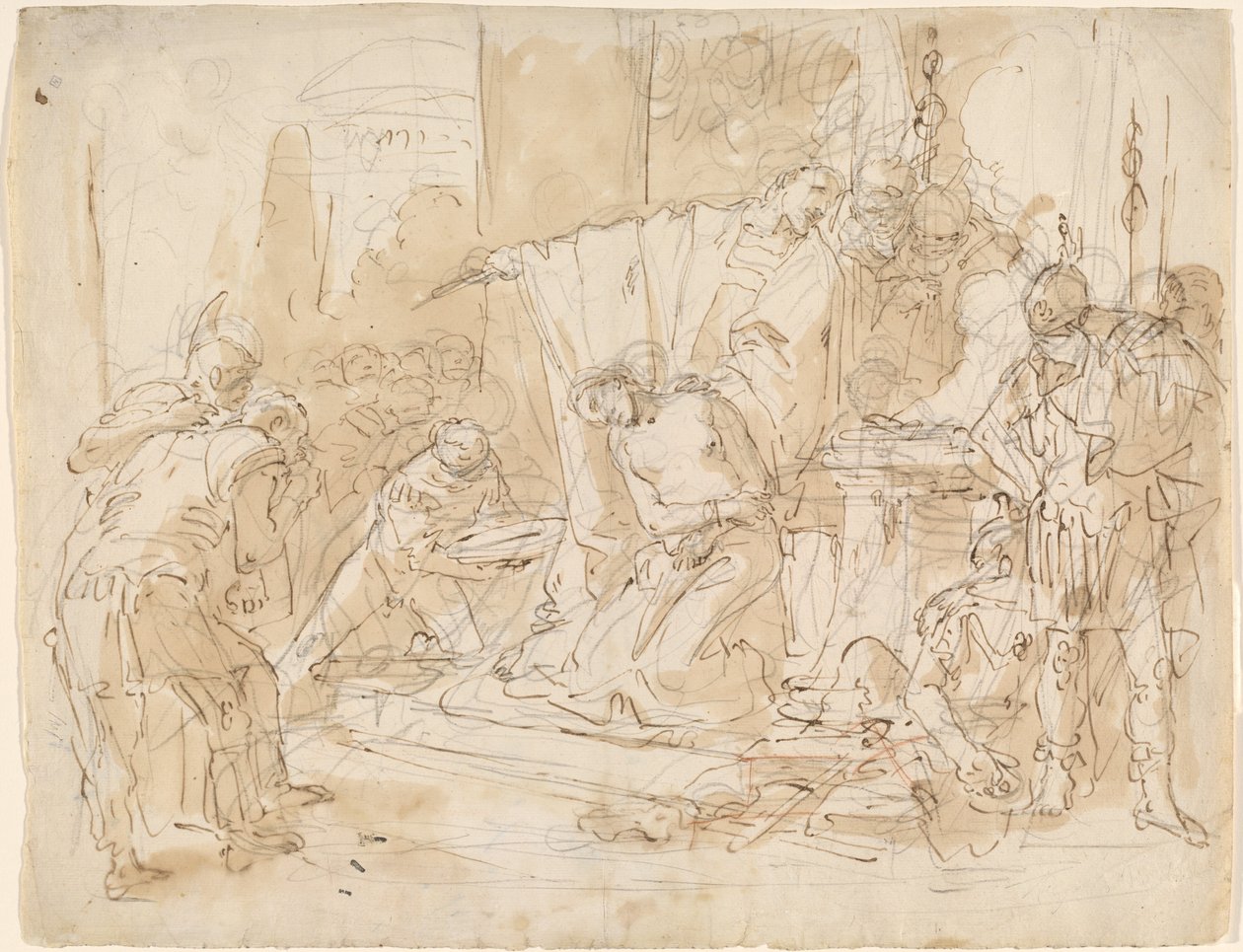 The Sacrifice of Iphigenia (recto) / Studie av en manlig naken (verso) av Giovanni Battista Tiepolo