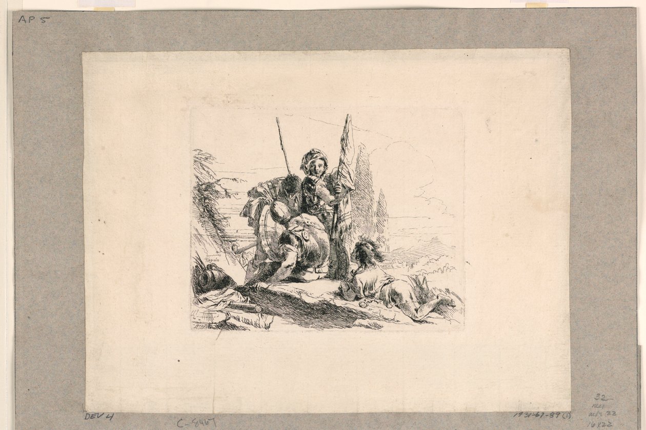 Tre soldater och en pojke, från Vari Capricci av Giovanni Battista Tiepolo