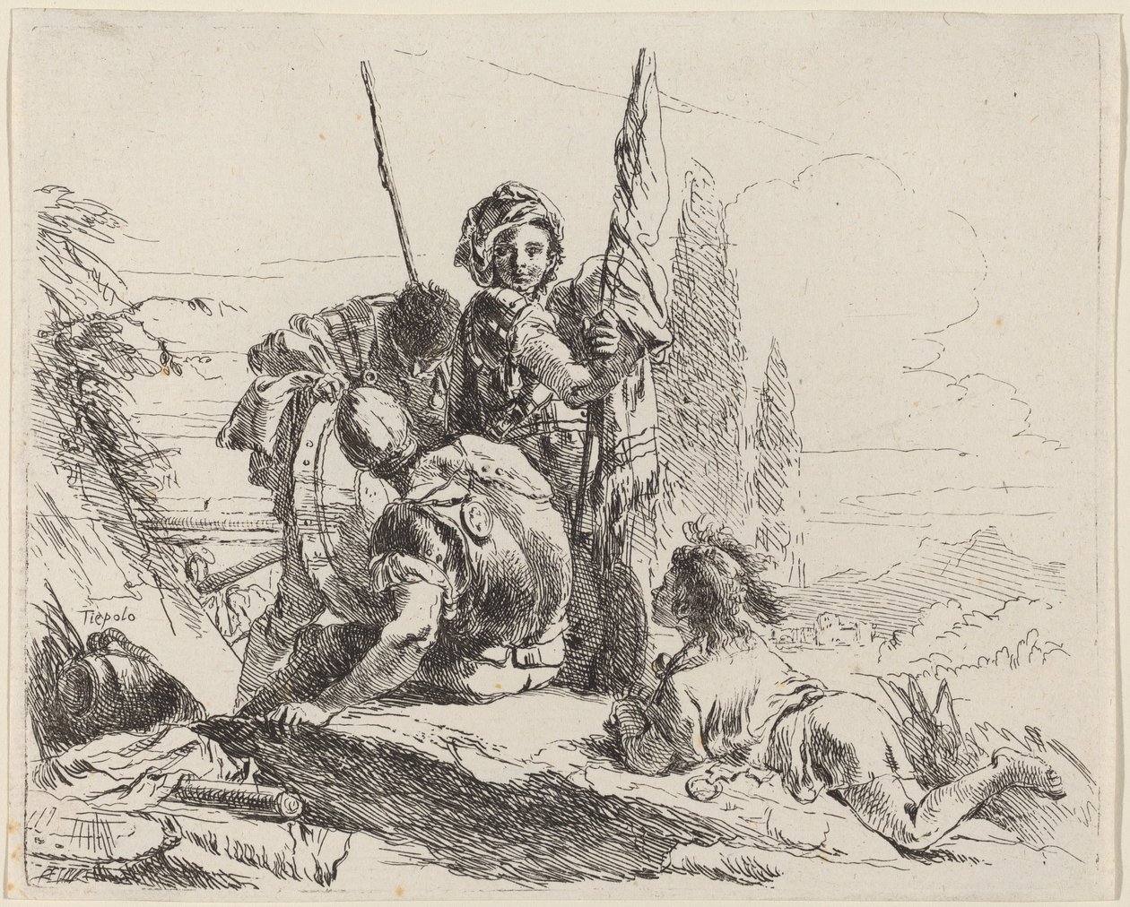Tre soldater och en ungdom av Giovanni Battista Tiepolo