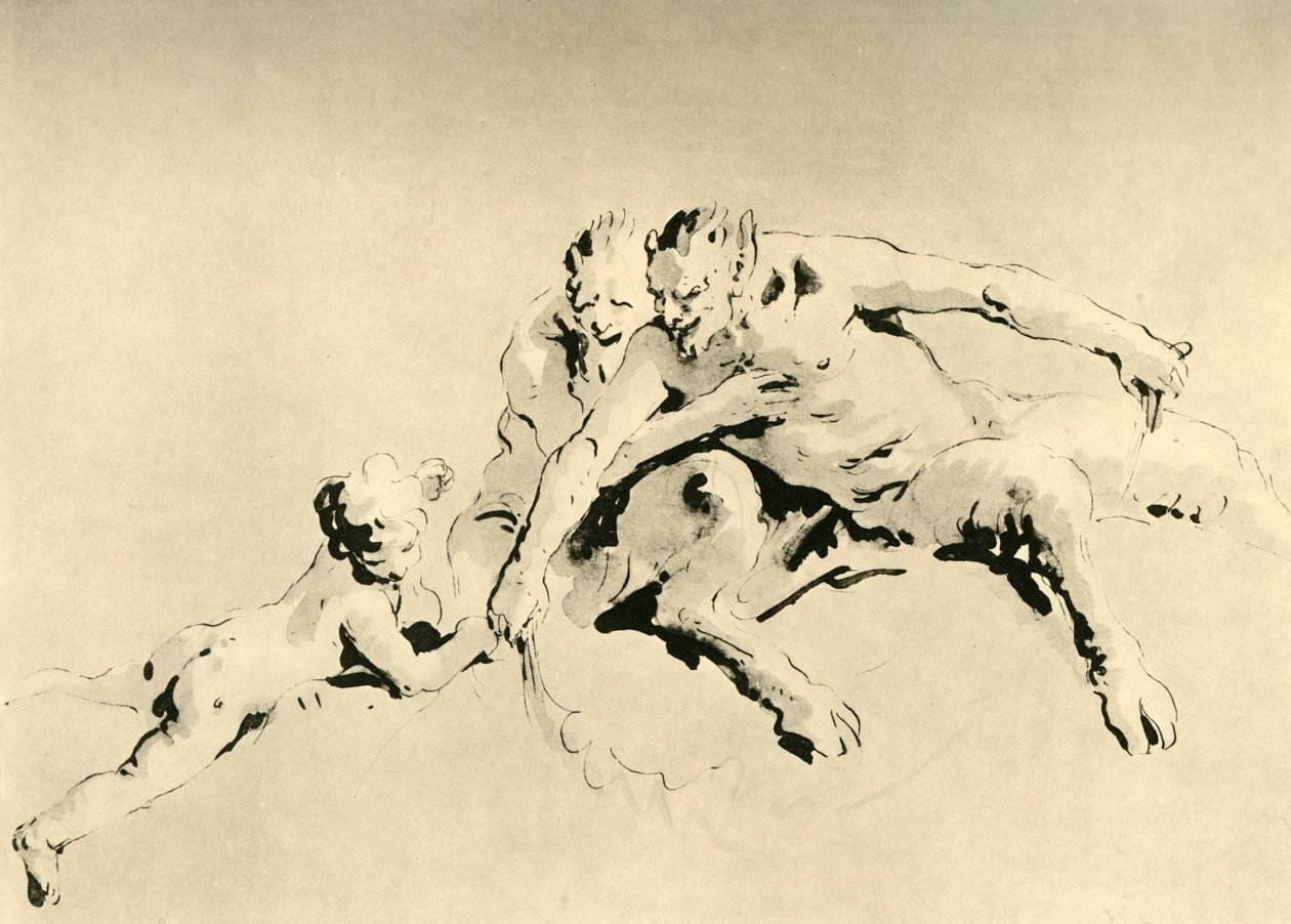 Två fauner och en cupid, mitten av 1700-talet, 1928 av Giovanni Battista Tiepolo