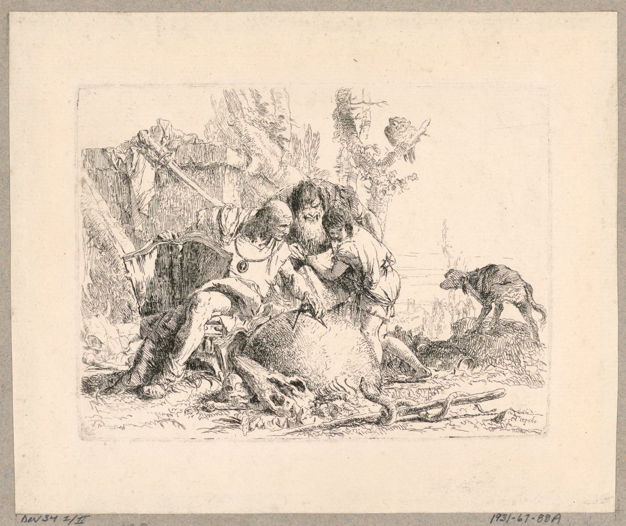Two Philosophers and Boy, skylt 22 från Scherzi di Fantasia av Giovanni Battista Tiepolo