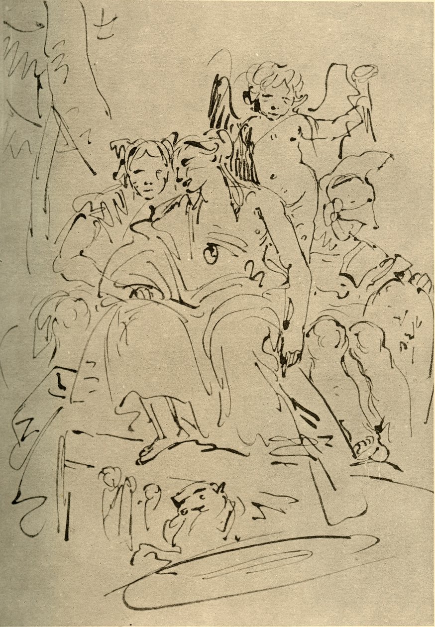 Två kvinnor, Eros och en soldat, mitten av 1700-talet, 1928 av Giovanni Battista Tiepolo