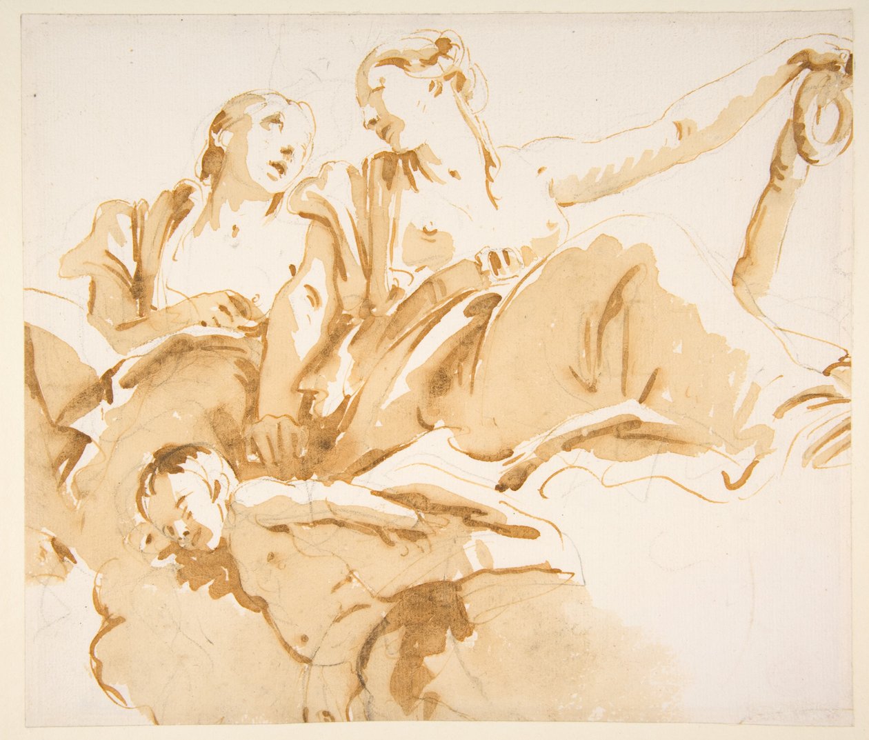 Zwei Frauen, eine hält einen Anker, und ein Putto auf Wolken av Giovanni Battista Tiepolo