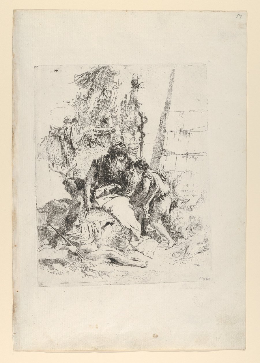 Två magiker och två pojkar, från Scherzi, ca. 1743-50. av Giovanni Battista Tiepolo