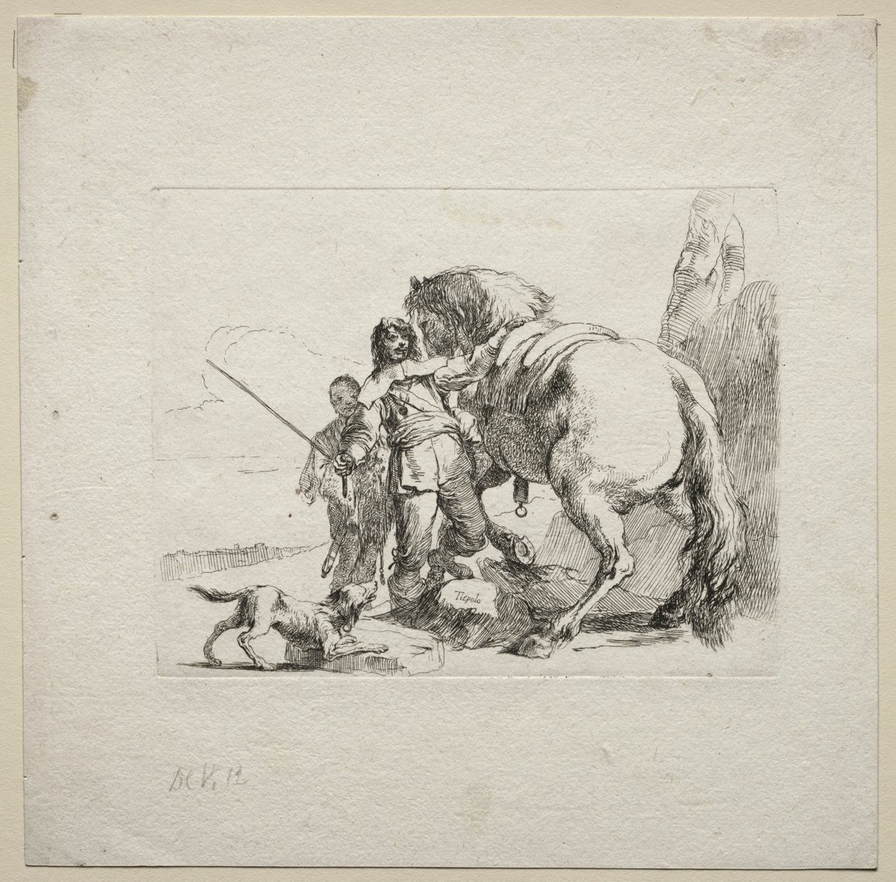 Olika Caprices: Kavaljeren som sätter sig på sin häst av Giovanni Battista Tiepolo