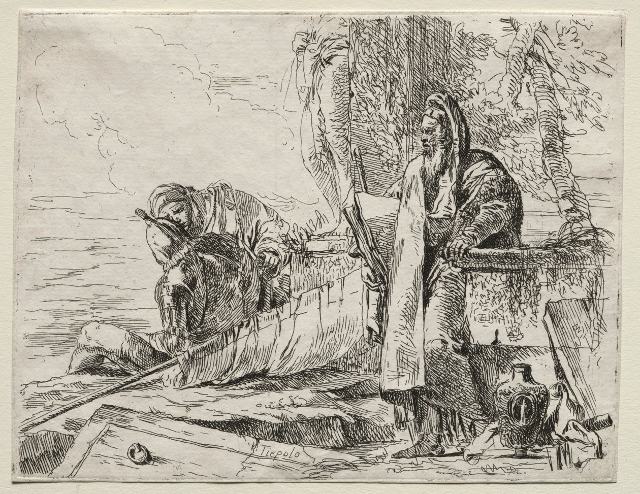 Olika Caprices: Filosofen som håller en bok av Giovanni Battista Tiepolo