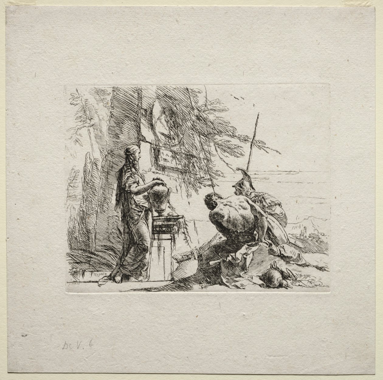 Olika Caprices: Kvinnan som står med händerna på en vas, 1785. av Giovanni Battista Tiepolo