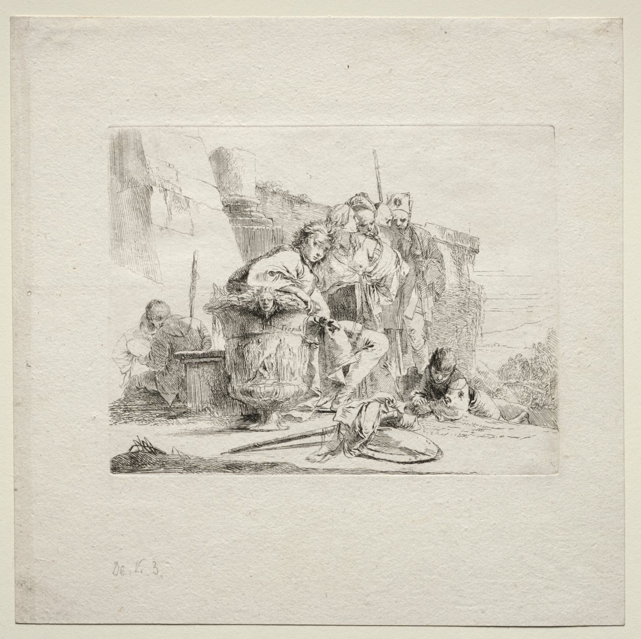 Olika Caprices: Den unge mannen sitter, lutad mot en urna av Giovanni Battista Tiepolo