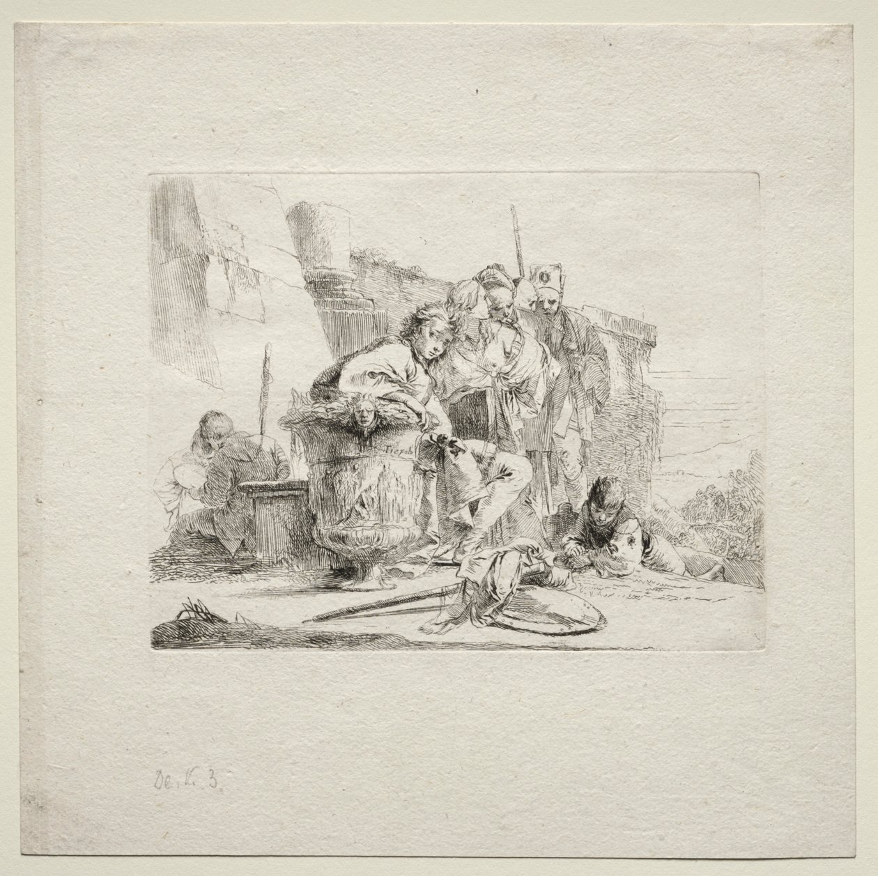 Olika caprices: Den unge mannen sittande, lutad mot en urna, 1785. av Giovanni Battista Tiepolo