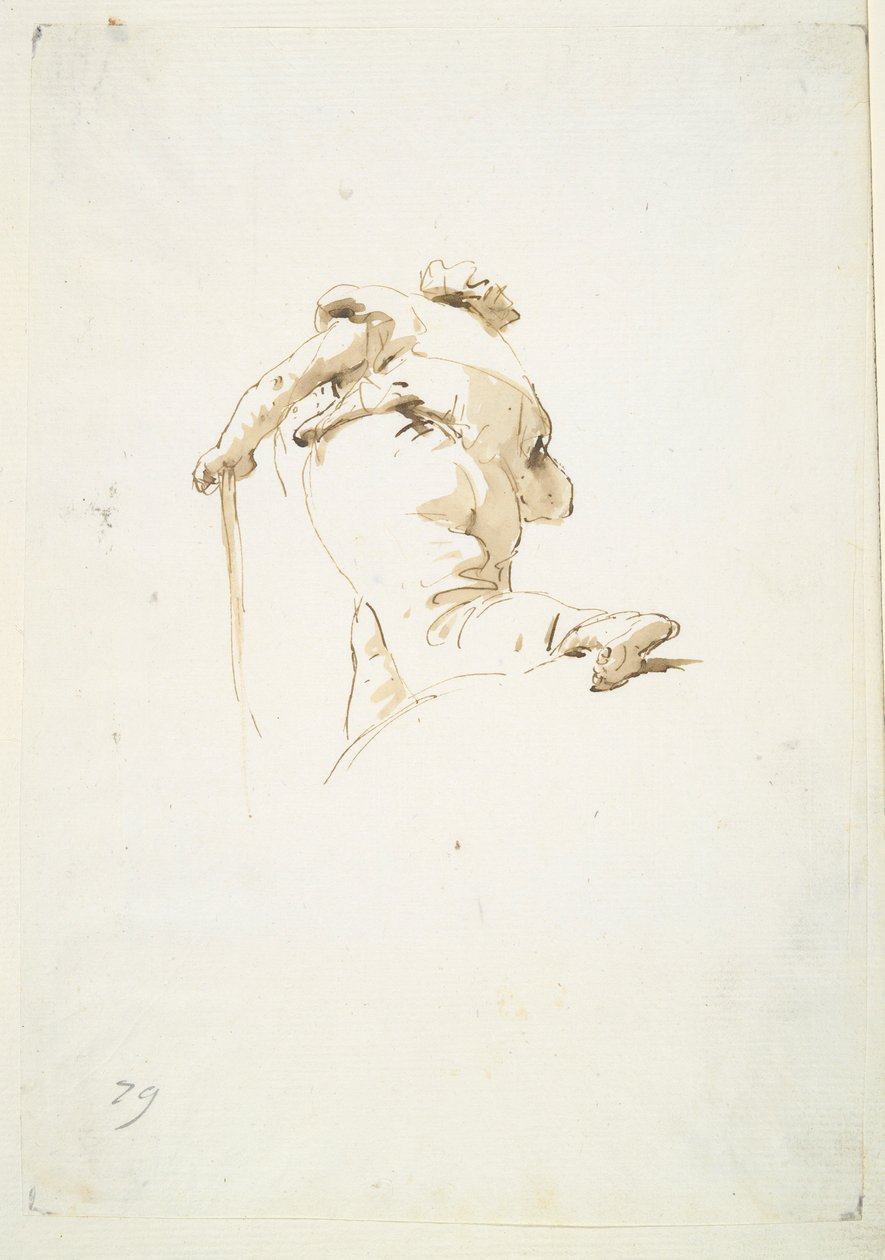 Vandrande mansfigur sedd snett underifrån av Giovanni Battista Tiepolo