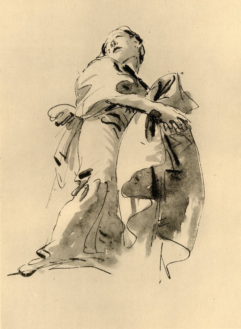 Kvinna som böjer sig åt höger men tittar upp, mitten av 1700-talet, 1928 av Giovanni Battista Tiepolo