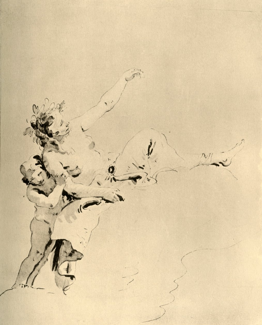 Kvinna som vilar på moln och stöds av en Amor, mitten av 1700-talet, 1928 av Giovanni Battista Tiepolo