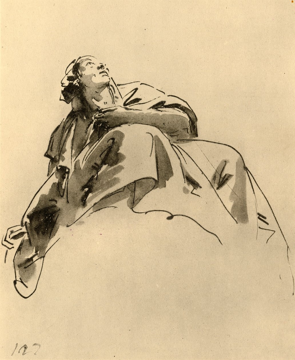 Sittande kvinna, sedd snett underifrån, mitten av 1700-talet, 1928 av Giovanni Battista Tiepolo