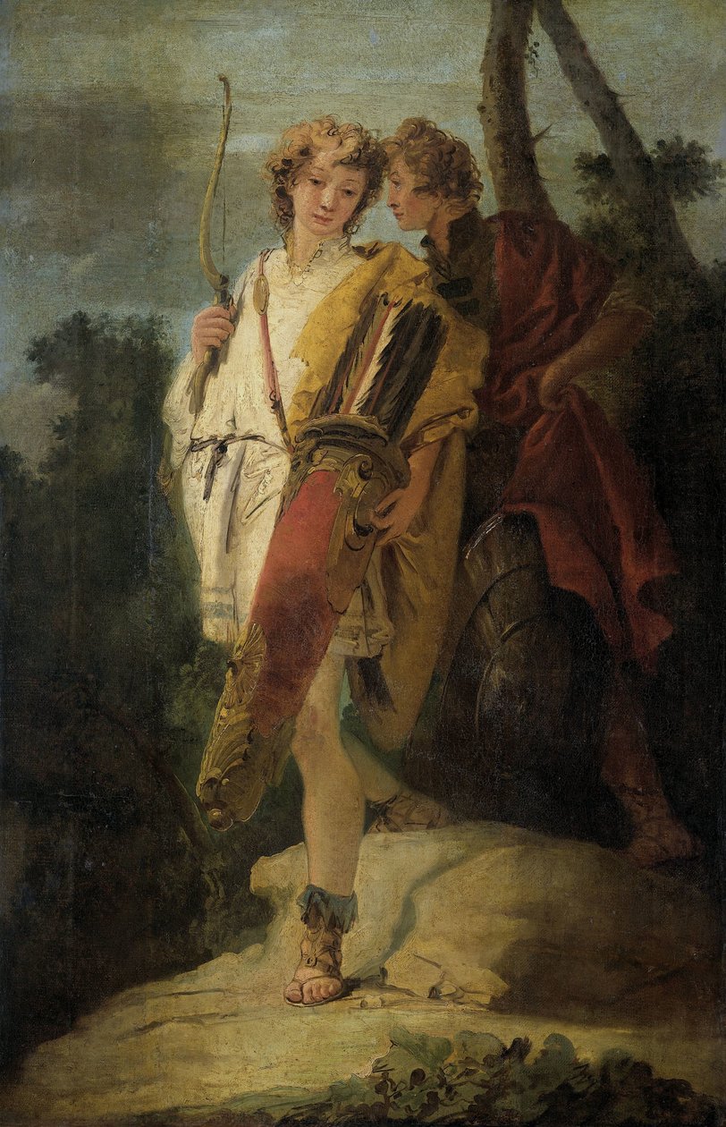 Ung man med pilbåge och stort koger och hans följeslagare med en sköld, tidigare kallad Telemachus och mentor av Giovanni Battista Tiepolo