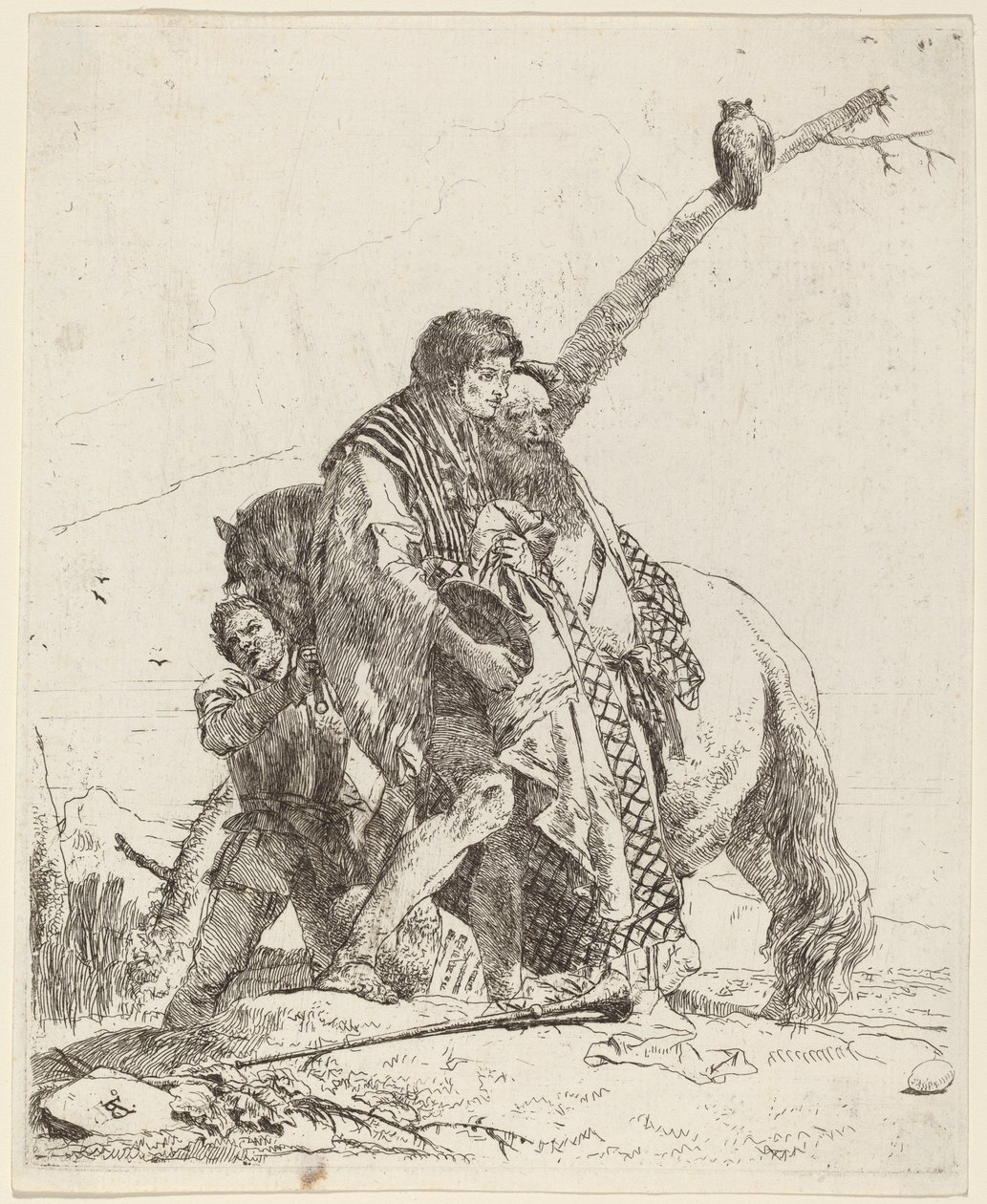 Ungdom, visman och skötare med häst av Giovanni Battista Tiepolo