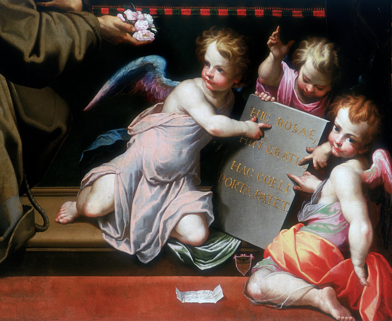 Nedre högra detalj av eftergiften för Porziuncola av Giovanni Battista Trotti