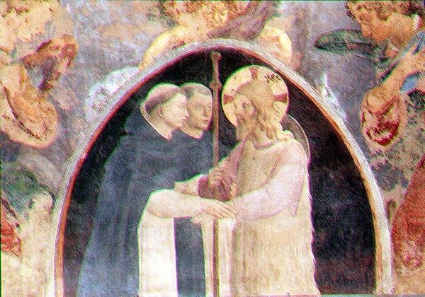 Kristus välkomnar två dominikanerbröder, lunette (fresk) (detalj av 78936) av Giovanni Battista Vanni