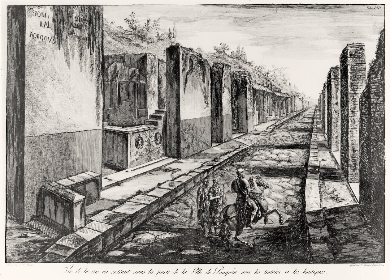 Utsikt över gatan till porten till staden Pompeji, från Antiquites de Pompeia av G.B. Piranesi, graverad av Francesco Piranesi (1758-1810) 1804 av Giovanni Battista Piranesi