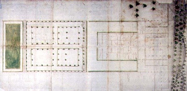 Plan över Medici-villan i Agnano (penna och bläck, tvätta på papper) av Giovanni Battista da Sangallo