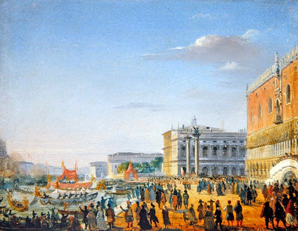 En venetiansk scen (olja på panel) av Giovanni Battista della Libera