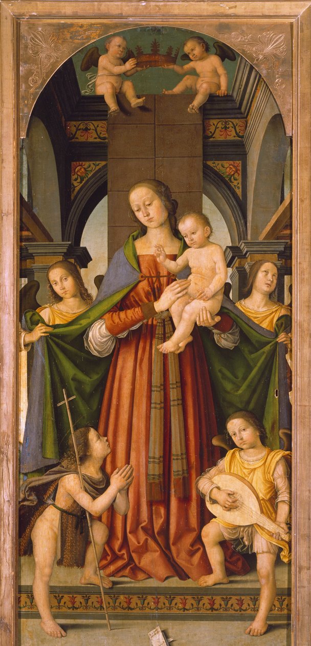 Madonna med barn, centralpanel av Madonna med barn Triptyk med heliga (målning) av Giovanni Battista the Elder Bertucci