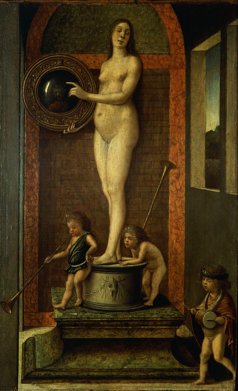 Allegory of Prudence, ca 1490, av Giovanni Bellini (1431-36 - 1516), olja på panel, 32x22 cm av Giovanni Bellini