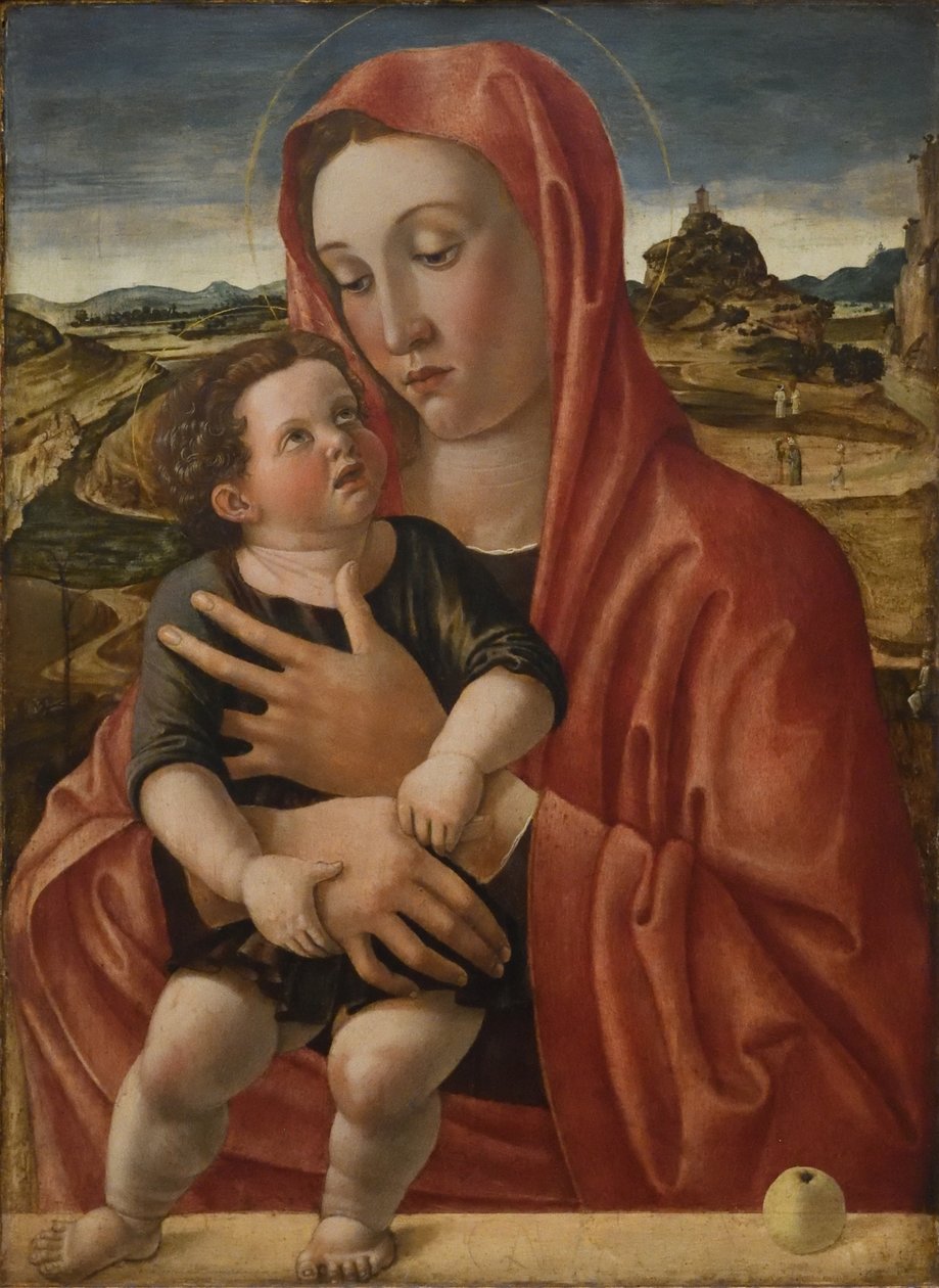 Tyska: Maria mit dem Kind, das auf einer Brüstung steht Madonna med barn av Giovanni Bellini