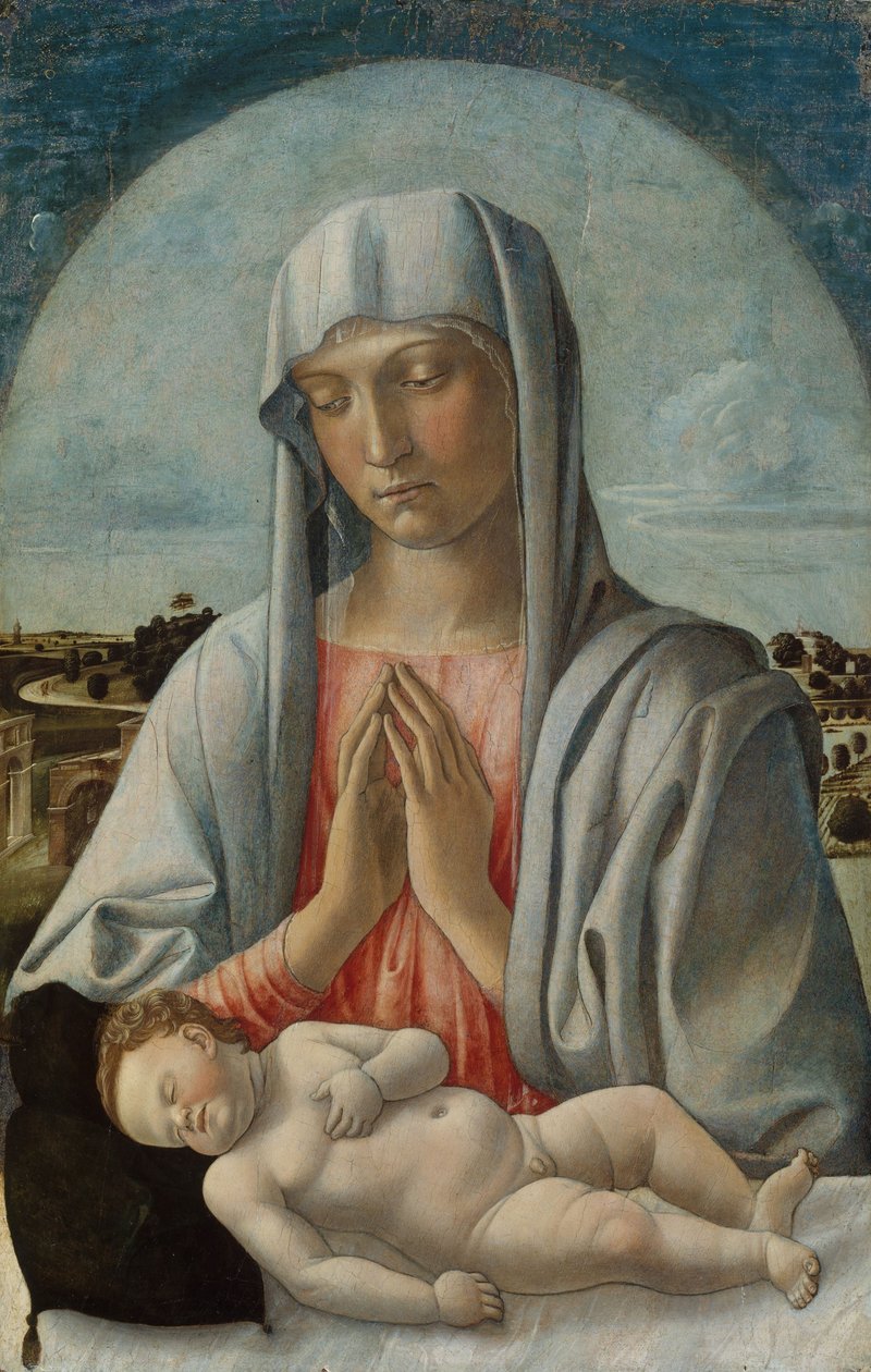 Madonna Adoring the Sleeping Child, ca 1460 (tempera på trä) av Giovanni Bellini