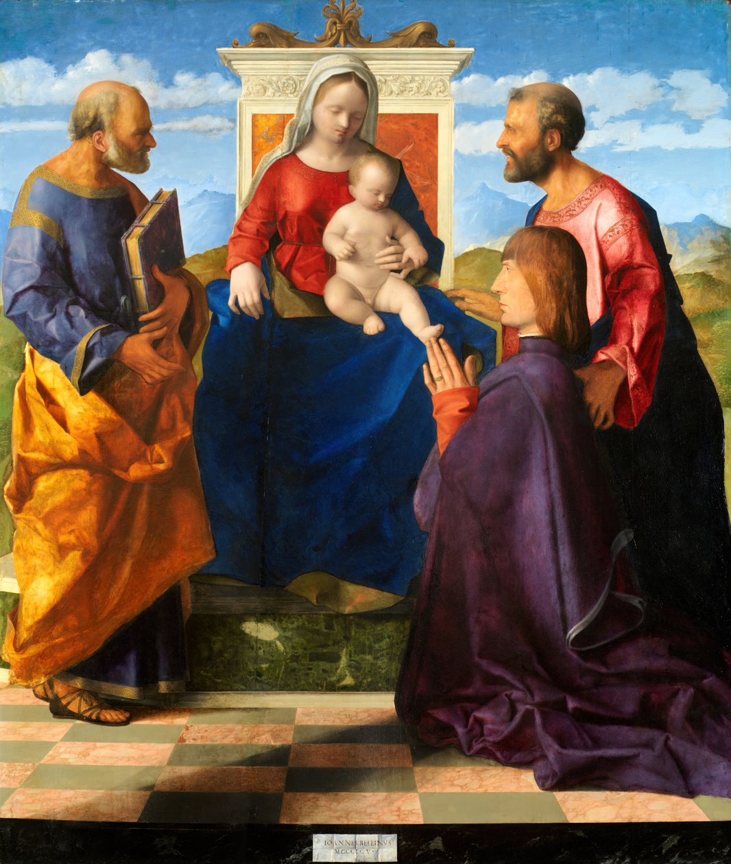 Madonna och barn tronade med heliga och donator, 1505. av Giovanni Bellini
